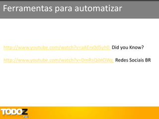 Ferramentas para automatizar


http://www.youtube.com/watch?v=aAErx0d5yh0 Did you Know?

http://www.youtube.com/watch?v=DmRsQibIOWg Redes Sociais BR
 