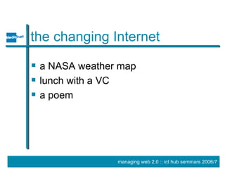 the changing Internet a NASA weather map lunch with a VC a poem 