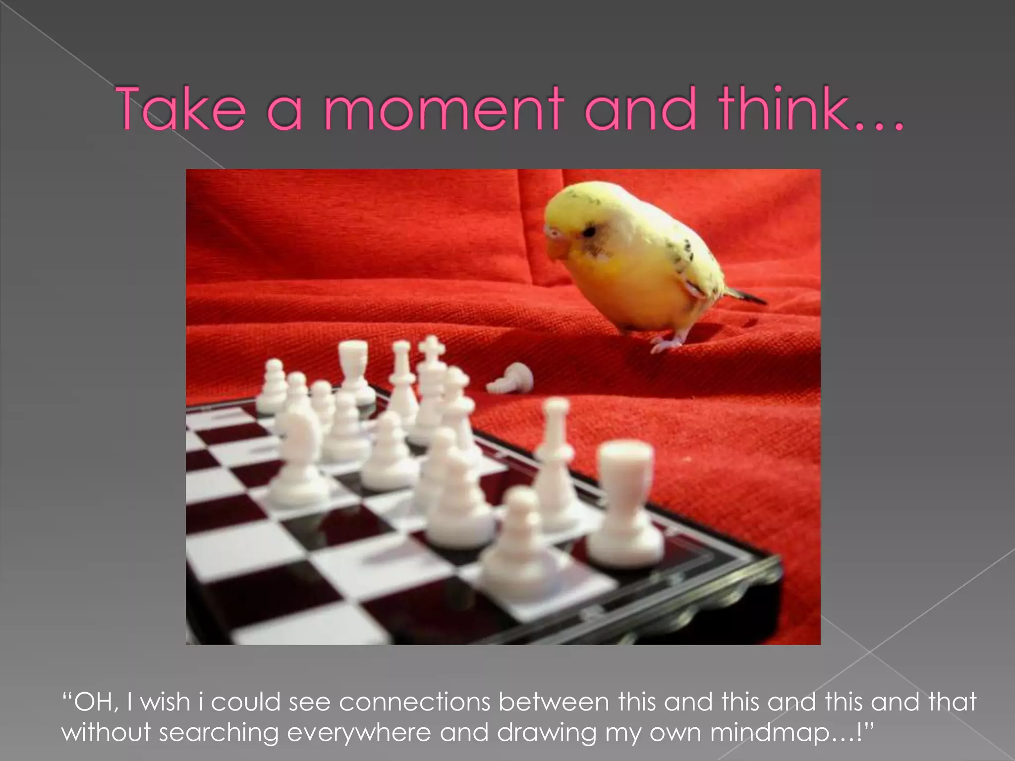 Take a moment and think…“OH, I wish i could see connections between this and this and this and thatwithout searching everywhere and drawing my own mindmap…!”
