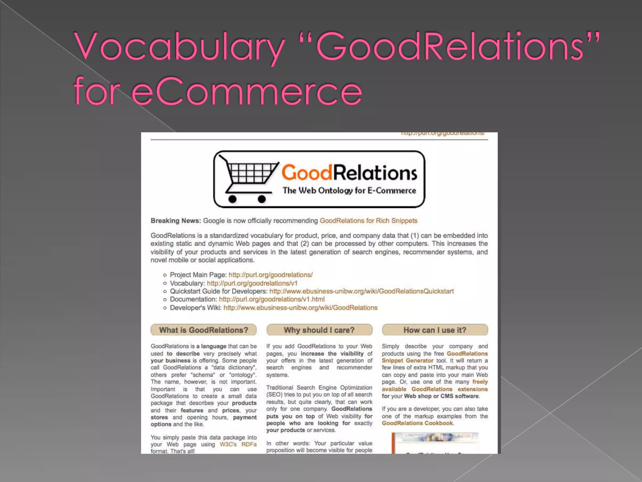 Vocabulary “GoodRelations” for eCommerce