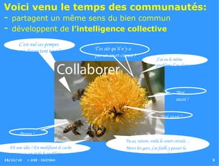 C’est nul ces pompes qui disjonctent tout le temps Voici venu le temps des communautés: -  partagent un même sens du bien commun -  développent de  l’intelligence collective J’ai eu le même problème l’an dernier Moi aussi ! Tu as, raison, voilà le court-circuit… Merci les gars, j’ai failli y passer la journée avec mon manuel T’es sûr qu’il n’y a pas un court-circuit ? Eh une idée ! En modifiant le cache comme ça, on règle le problème définitivement ! Génial non ? Moi aussi ! Bravo ! 