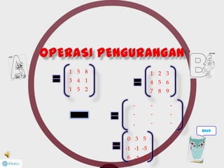 1 5 8
3 4 1
1 5 2
1 2 3
4 5 6
7 8 9
- - -
- - -
- - -
0 3 5
-1 -1 -5
6 -3 -7
back
 