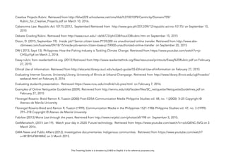 D
EPED
C
O
PY
Creative Projects Rubric. Retrieved from http://bhsd228.schoolwires.net/cms/lib6/IL01001099/Centricity/Domain/709/
Rubric_for_Creative_Projects.pdf on March 10, 2016.
Cybercrime Law: Republic Act 10175 (2012, September) Retrieved from http://www.gov.ph/2012/09/12/republic-act-no-10175/ on September 15,
2015
Debate Grading Rubric. Retrieved from http://www.csun.edu/~ds56723/phil338/hout338rubric.htm on September 15, 2015
Dizon, D. (2015, September 19). Inside job? Senior citizen loses P159,000 via unauthorized online transfer. Retrieved from http://www.abs-
cbnnews.com/business/09/18/15/inside-job-senior-citizen-loses-p159000-unauthorized-online-transfer on September 20, 2015
DW ( 2013, Sept 13). Philippines: How the Fishing Industry is Tackling Climate Change. Retrieved from https://www.youtube.com/watch?v=jz-
CHSLpYg4 on March 2, 2016
Essay rubric from readwritethink.org. (2013) Retrieved from http://www.readwritethink.org/files/resources/printouts/Essay%20Rubric.pdf on February
27, 2015
Ethical Use of Information. Retrieved from http://alacarte.library.csuci.edu/subject-guide/55-Ethical-Use-of-Information on February 27, 2015
Evaluating Internet Sources. University Library, University of Illinois at Urbana-Champaign. Retrieved from http://www.library.illinois.edu/ugl/howdoi/
webeval.html on February 8, 2016
Evaluating student’s presentation. Retrieved https://www.ncsu.edu/midlink/rub.pres.html on February 7, 2016.
Examples of Online Netiquette Guidelines (2009). Retrieved from http://wnmu.edu/old/facdev/files/SC_netiquette/NetiquetteGuidelines.pdf on
February 27, 2015
Florangel Rosario- Braid Ramon R. Tuazon (2000) Post-EDSA Communication Media Philippine Studies vol. 48, no. 1 (2000): 3–25 Copyright ©
Ateneo de Manila University
Florangel Rosario-Braid and Ramon R. Tuazon (1999). Communication Media in the Philippines 1521-1986 Philippine Studies vol. 47, no. 3 (1999):
291–318 Copyright © Ateneo de Manila University
Fobilow (2013) Mona Lisa through the years. Retrieved from http://www.naijalol.com/photos/all/198 on September 5, 2015.
GetManiatech, (2015 Jan 19). Watch your day in 2020: Future technology. Retrieved from https://www.youtube.com/watch?v=zJUQENC-SVQ on 3
March 2016.
GMA News and Public Affairs (2012). Investigative documentaries: Indigenous communities. Retrieved from https://www.youtube.com/watch?
v=M1B1bFWHWbE on 3 March 2015.
This Teaching Guide is a donation by CHED to DepEd. It is for reference purposes only.
 