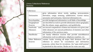 Library Collections/ Reference
Sections: