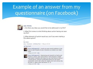 Example of an answer from my
questionnaire (on Facebook)
 