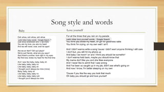 Song style and words
Baby Love yourself
 