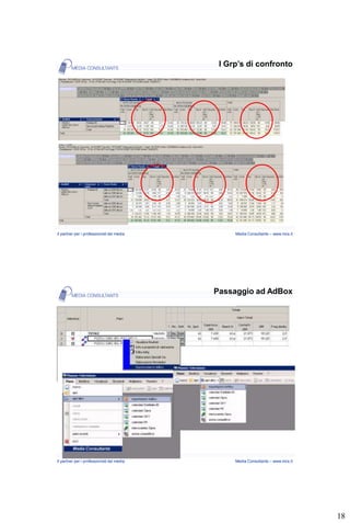 I Grp’s di confronto




Il partner per i professionisti dei media        Media Consultants – www.mcs.it




                                            Passaggio ad AdBox




Il partner per i professionisti dei media        Media Consultants – www.mcs.it




                                                                                  18
 