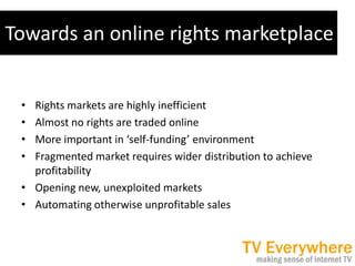 Towards an online rights marketplace<br />Rights markets are highly inefficient<br />Almost no rights are traded online<br...