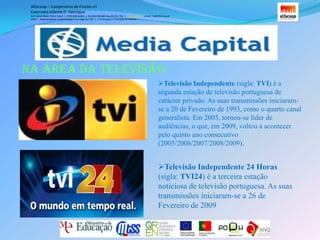 Televisão Independente 24 Horas (sigla: TVI24) é a terceira estação noticiosa de televisão portuguesa. As suas transmissões iniciaram-se a 26 de Fevereiro de 2009Alfacoop – Cooperativa de Ensino crlExternato Infante D. HenriqueAvª Comendador Padre David  |  4709-008 Ruílhe  |  Tel.253 959 000 Fax.253 951 701  |   www.eidh.eu    email: cfa@alfacoop.ptEIXO 2.  Adaptabilidade e Aprendizagem ao Longo da Vida  |  2.2 Educação e Formação de AdultosTelevisão Independente Internacional (sigla: TVI Internacional) é a terceira estação internacional da televisão portuguesa. As suas transmissões iniciaram-se a 30 de Maio de 2010, como canal da grelha da ZAP ANGOLA (ZON TVCabo). Alfacoop – Cooperativa de Ensino crlExternato Infante D. HenriqueAvª Comendador Padre David  |  4709-008 Ruílhe  |  Tel.253 959 000 Fax.253 951 701  |   www.eidh.eu    email: cfa@alfacoop.ptEIXO 2.  Adaptabilidade e Aprendizagem ao Longo da Vida  |  2.2 Educação e Formação de AdultosNa área da Rádio