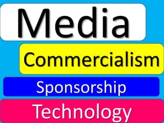 Media
Commercialism
Sponsorship
Technology
 