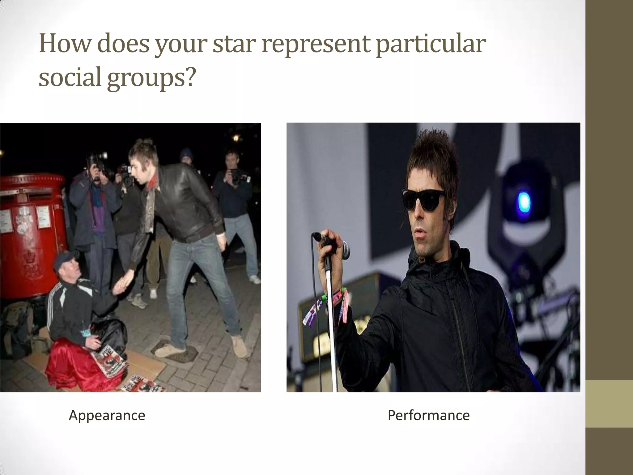 How does your star represent particular
social groups?

Appearance

Performance

 