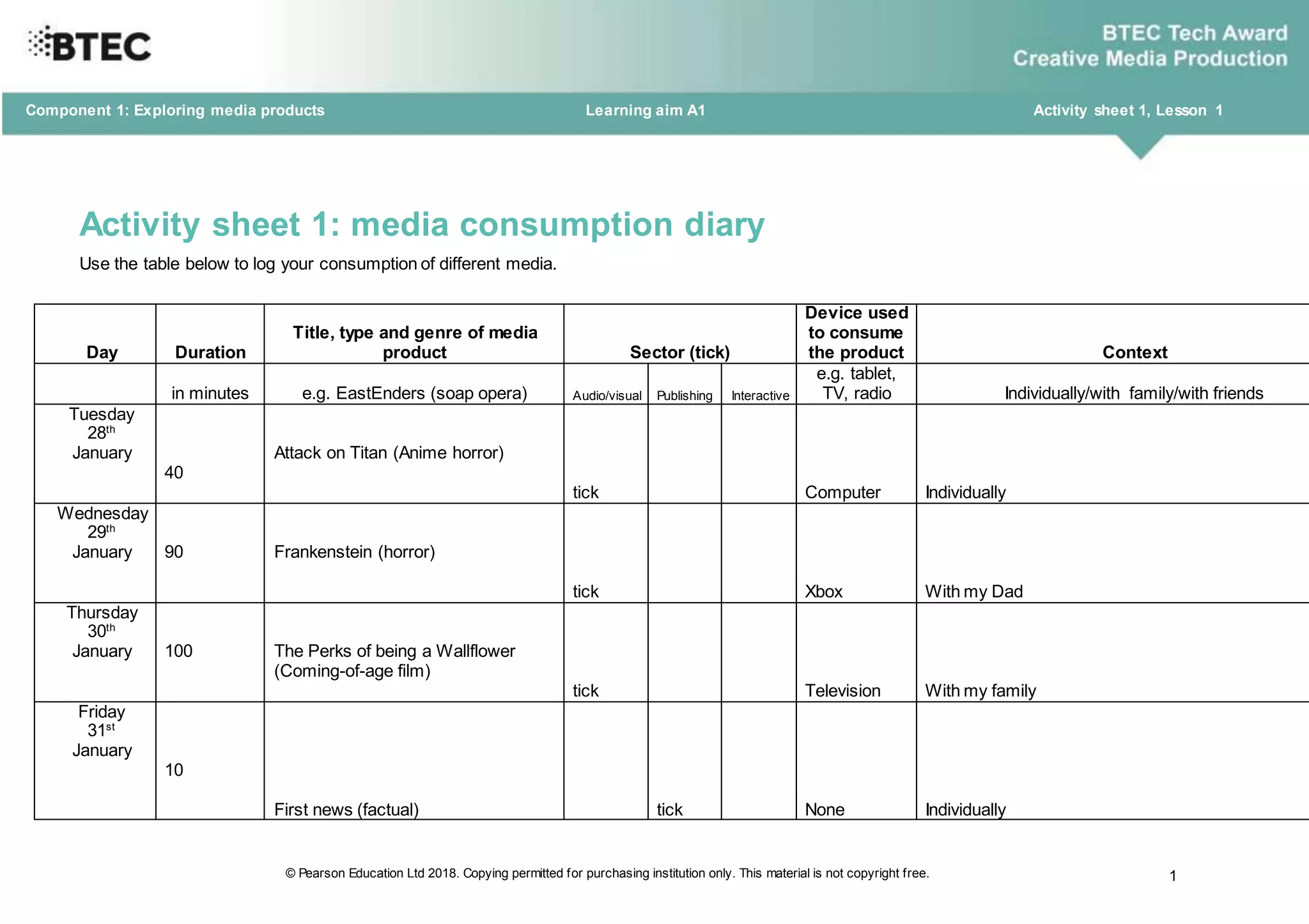 My Media Consumption Diary | DOCX