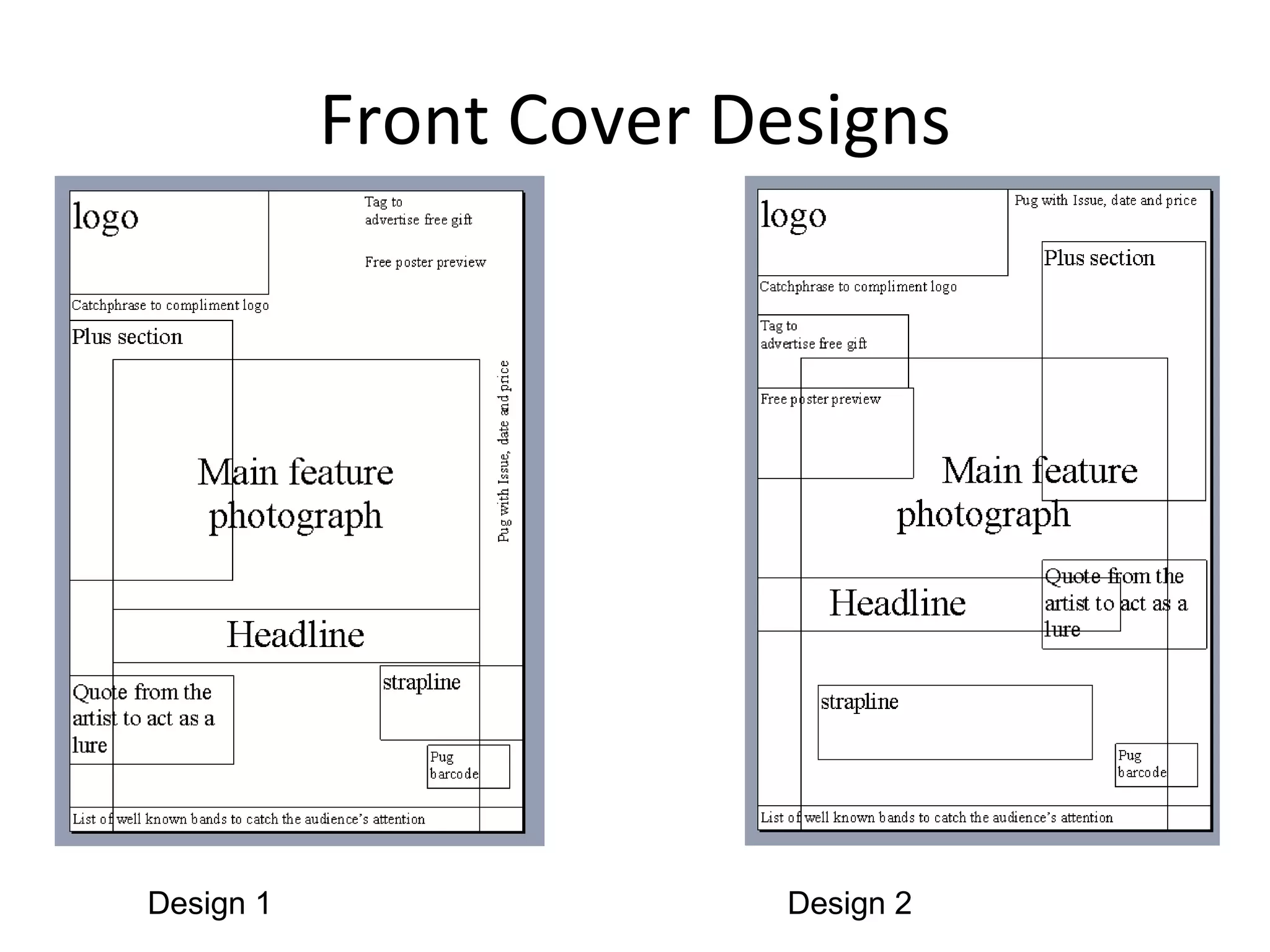 Front Cover Designs Design 1 Design 2 