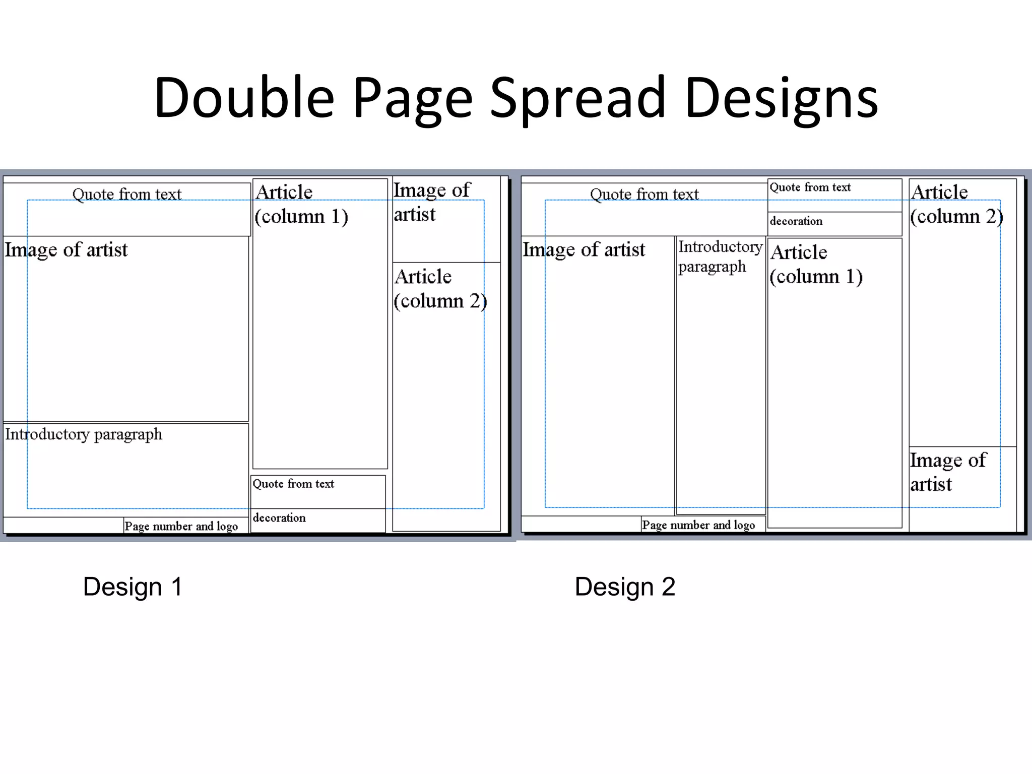 Double Page Spread Designs Design 1 Design 2 