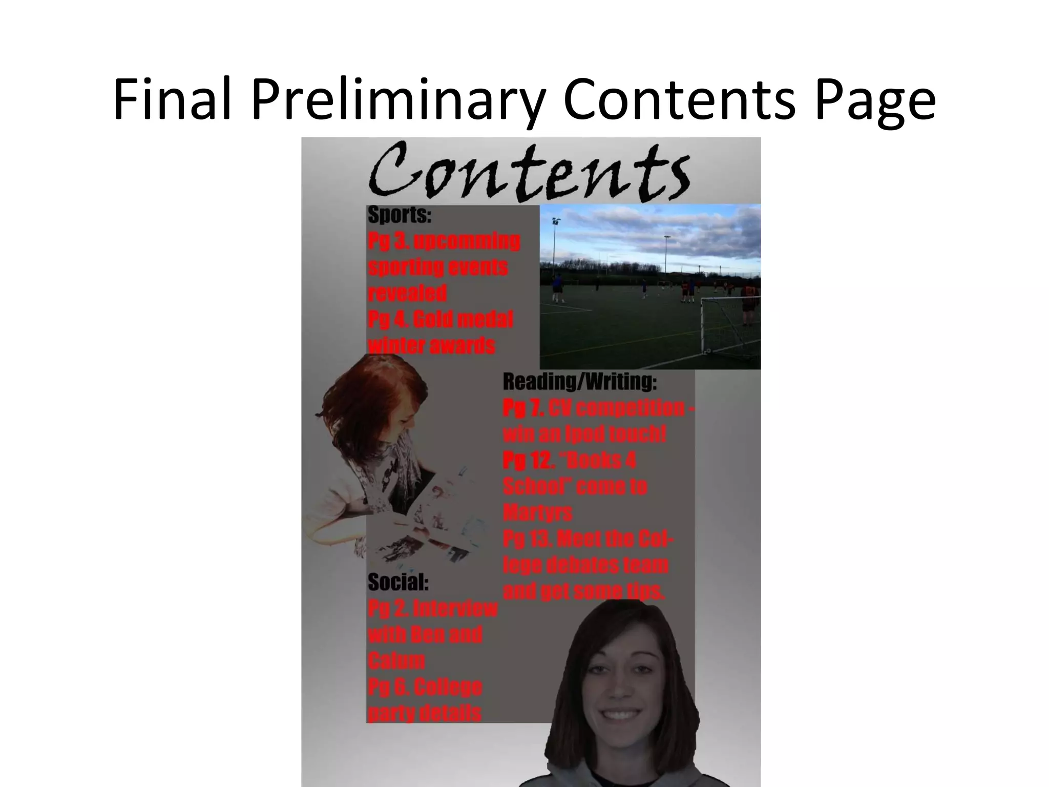 Final Preliminary Contents Page 