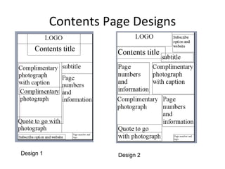 Contents Page Designs Design 1 Design 2 