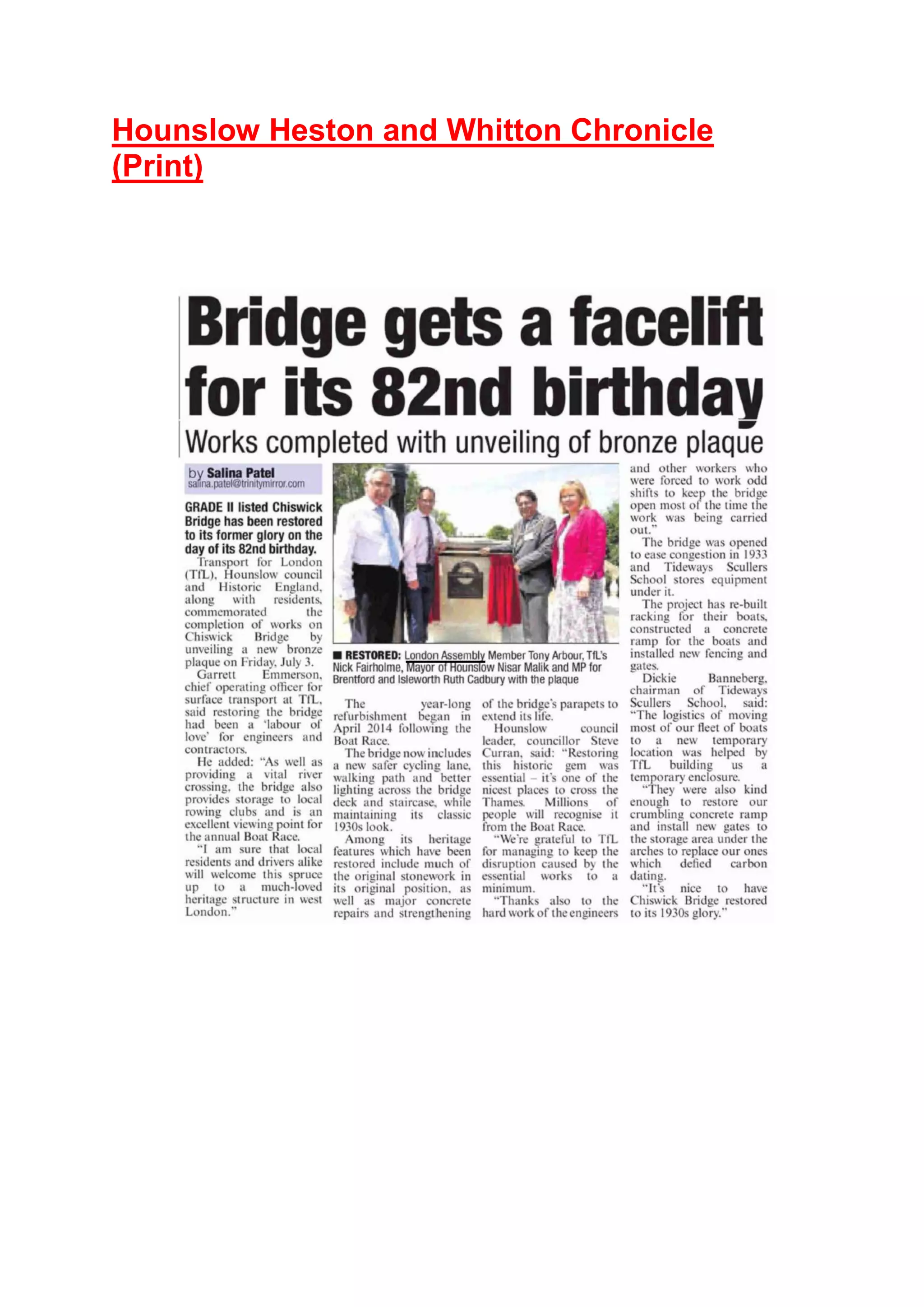 Hounslow Heston and Whitton Chronicle
(Print)
 