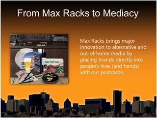 Non-traditional…street teamsexperiential marketingprojection mediaparking stripesstreet decalsevent tourswild postingscampus influencerssegway teamsstair graphicsairport adscinema adsmall adsstadium and arena adsdigital screenselevator adscampus mediain-store adsin-office adsbranded barwarerestaurant adsmobile truck adsgas topperscoffee sleeve adsmagazine wraps