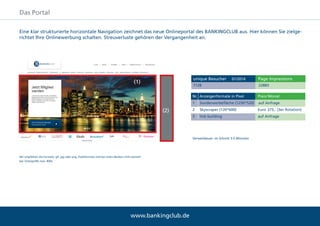 www.bankingclub.deE-Mail: office@bankingclub.de Tel.: +49 221 99 50 91 0
Wir vernetzen die Finanzbranche
CLUBVERANSTALTUNG: ABENDVERANSTALTUNG
Wenn Sie auf neutrale Art mit Ihrer Zielgruppe in Kontakt treten möchten, bietet sich eine Partnerschaft im Rahmen einer unserer
Clubevents an. Wir organisieren das Event vollständig und laden Ihre Zielgruppe ein.
Gestaltung einer Landingpage ü
Locationsuche und Buchung ü
Verhandlung mit dem Caterer + Buchung ü
Komplettes Einladungsmanagement ü
Referentenbetreuung + Gewinnung ü
Nennung der Partner in der gesamten Kommunikation ü
Logos auf der Veranstaltungsseite ü
Werbebanner im Vortragsraum ü
Moderation ü
Feedbackmailing + Auswertung ü
Fotos zur Veranstaltung auf unserem Portal und zur eigenen Verwendung ü
Teilnahme am Podium ü
Preis (zzgl. Location- und Cateringkosten) 5.000,-
Mögliche Zusatzleistungen:
- Interview in den BANKINGNEWS: halbe Seite (Print)
- Rahmenprogramm Kickerturnier oder Indoor-Golfturnier
- Bewerbung über sämtliche Social-Media-Kanäle des BANKINGCLUB
- Veranstaltungsbanner groß in der Xing-Gruppe BANKINGCLUB Online
- Veranstaltungsbanner klein in der Xing-Gruppe BANKINGCLUB Online
- Skyscraper (3-fach Rotation)
- Anzeige Titelseite BANKINGNEWS
- TopTermin Titelseite BANKINGNEWS
4.000,-
auf Anfrage
1.500,-
350,- / Woche
175,- / Woche
375,- / Woche
1.500,-
295,-
Preis in €Partnerpaket
Preis in €
Zubuchbare Optionen
Event- Partner erhalten auf alle Zusatzleistungen 20% Rabatt:
 