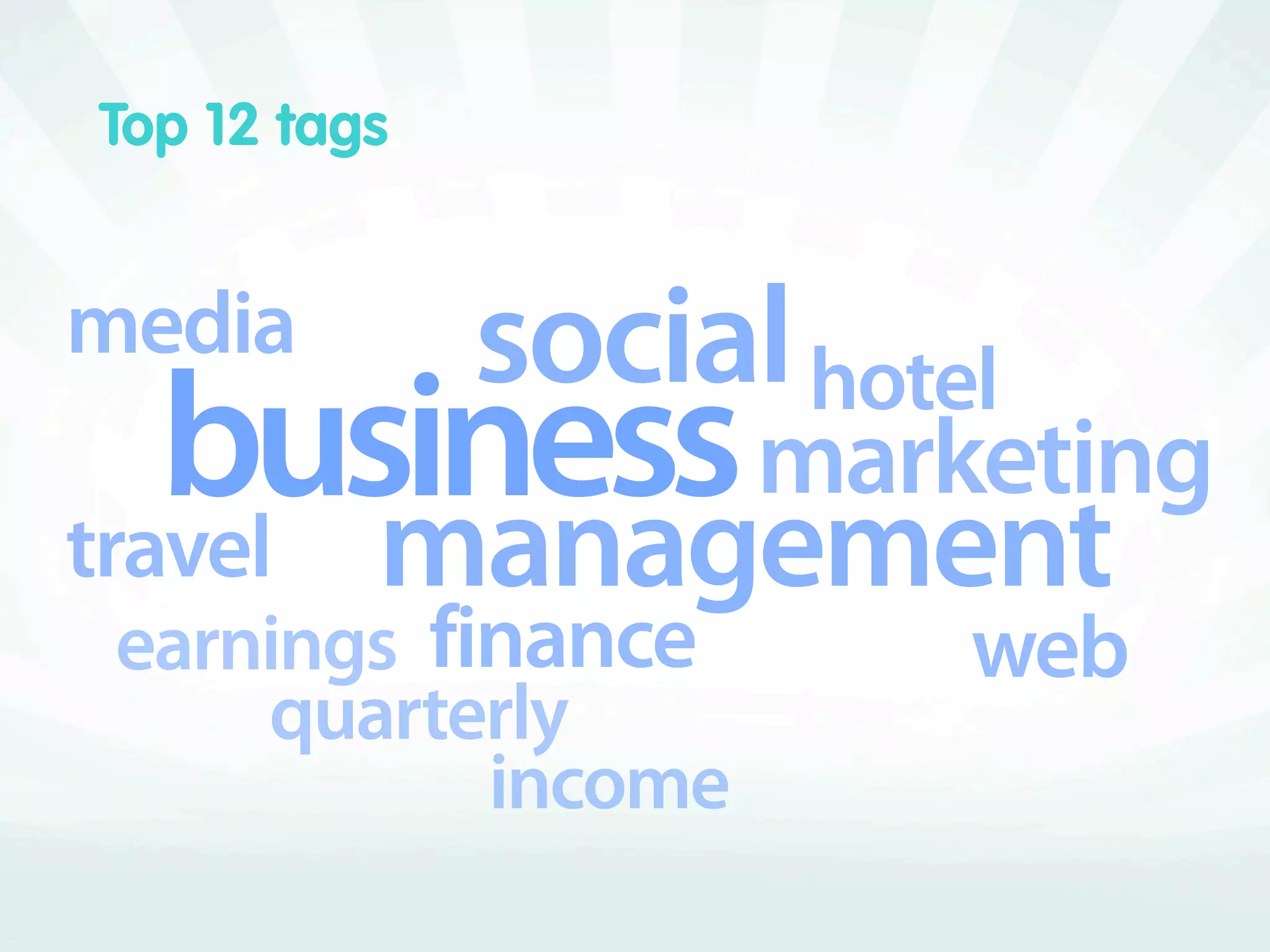 Top 12 tags


media   social hotel
   business marketing
travel management
 earnings finance    web
     quarterly
            income
 