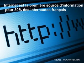 Internet est la première source d'information pour 80% des internautes français Source : www.forester.com 