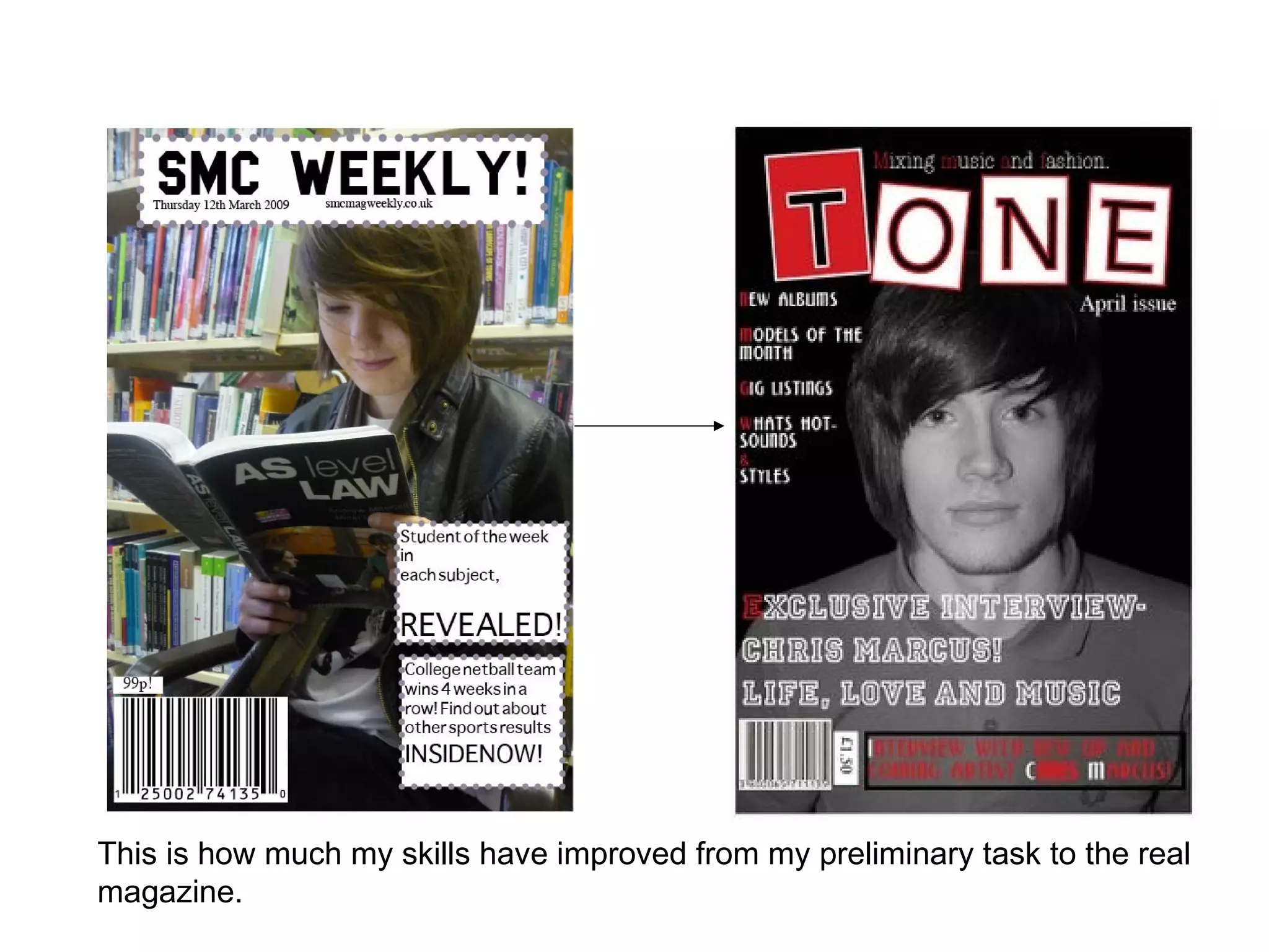 This is how much my skills have improved from my preliminary task to the real magazine.  