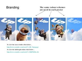 To view the teaser trailer click below… http://www.youtube.com/watch?v=ZE_V0g9q4g0 To view the full-length trailer click below… http:// www.youtube.com/watch?v =ORFWdXl_zJ4 Branding The same colour schemes are used in each poster 