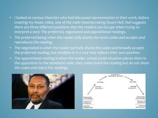 • I looked at various theorists who had discussed representation in their work, before
creating my music video, one of the...