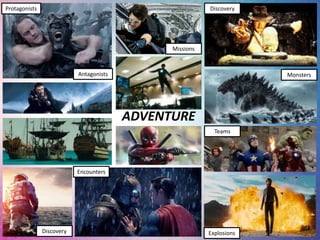 ADVENTURE
Explosions
Teams
Encounters
Missions
Monsters
Protagonists
Antagonists
Discovery
Discovery
 