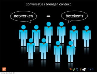 netwerken betekenis=
conversaties brengen context
 /
Tuesday, November 2, 2010
 