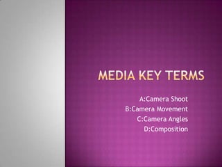 A:Camera Shoot
B:Camera Movement
   C:Camera Angles
     D:Composition
 