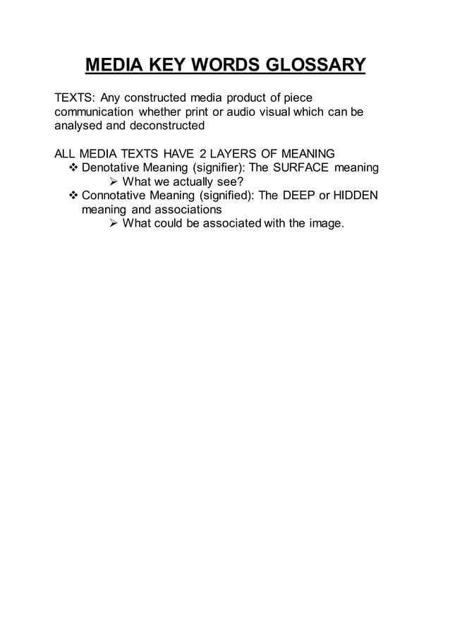 Media key words glossary