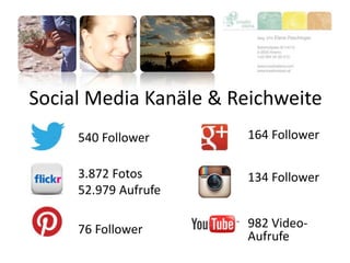 Social Media Kanäle & Reichweite
540 Follower
3.872 Fotos
52.979 Aufrufe
76 Follower
164 Follower
134 Follower
982 Video-
Aufrufe
 