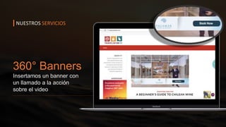 360° Banners
Insertamos un banner con
un llamado a la acción
sobre el video
NUESTROS SERVICIOS
 