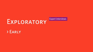 Expert interviews
Exploratory
> Early
 