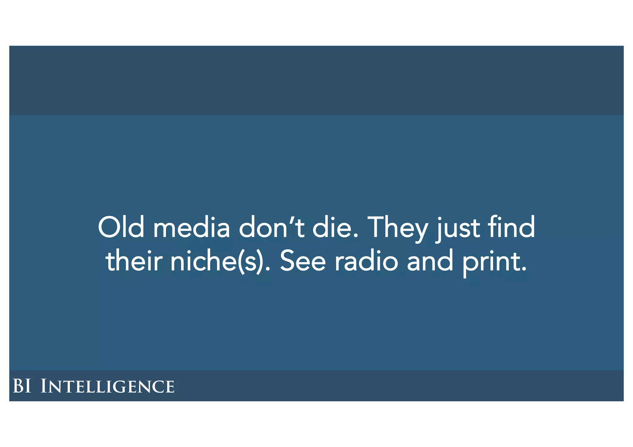 Old media don’t die. They just find
their niche(s). See radio and print.