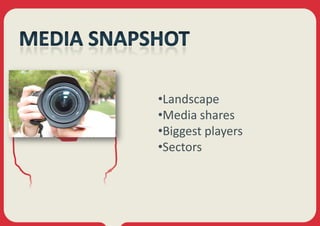 •Landscape
•Media shares
•Biggest players
•Sectors
 