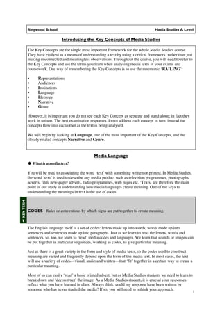 Ringwood School                                                               Media Studies A Level

                     ...