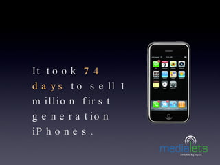 It took  74 days  to sell 1 million first generation iPhones. 