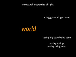 structural properties of sight



                    using gazes als gestures



world
                   seeing my gaze ...