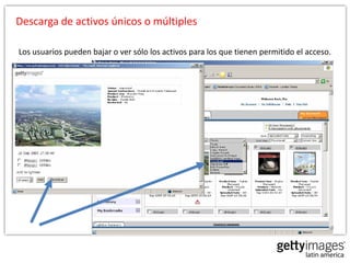 Descarga de activos únicos o múltiples

Los usuarios pueden bajar o ver sólo los activos para los que tienen permitido el acceso.
 