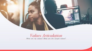 Values Articulation
What are my values? What are the Gospel values?
20
 