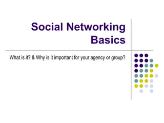 Social Networking Basics What is it? & Why is it important for your agency or group?       