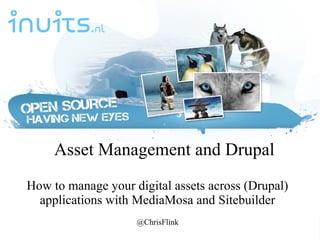 Asset Management and Drupal
How to manage your digital assets across (Drupal)
applications with MediaMosa and Sitebuilder
...