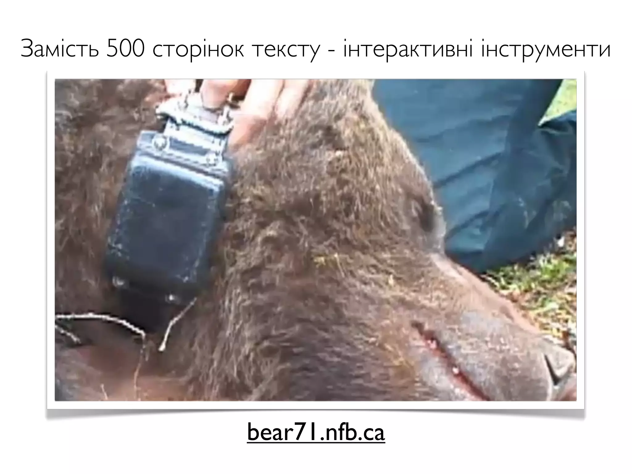 bear71.nfb.ca
Замість 500 сторінок тексту - інтерактивні інструменти
 