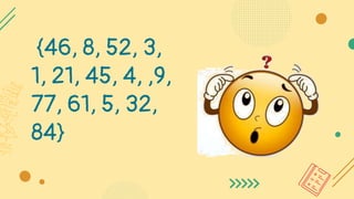 {46, 8, 52, 3,
1, 21, 45, 4, ,9,
77, 61, 5, 32,
84}
 