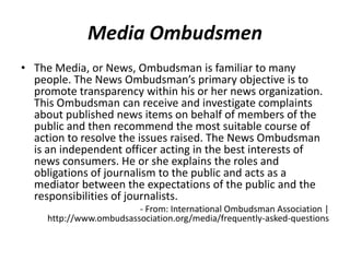 Organizational Ombudsman Practices in Media Houses