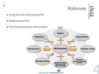 +
                                              Rationale
       Living Actively and enjoying life

       Bridging distances

       Preventing loneliness and isolation




                                                          4
 