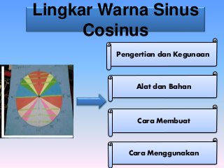 Lingkar Warna Sinus
Cosinus
Pengertian dan Kegunaan
Alat dan Bahan
Cara Membuat
Cara Menggunakan
 