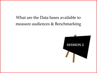 What are the Data bases available to
measure audiences & Benchmarking




                            SESSION 2
 